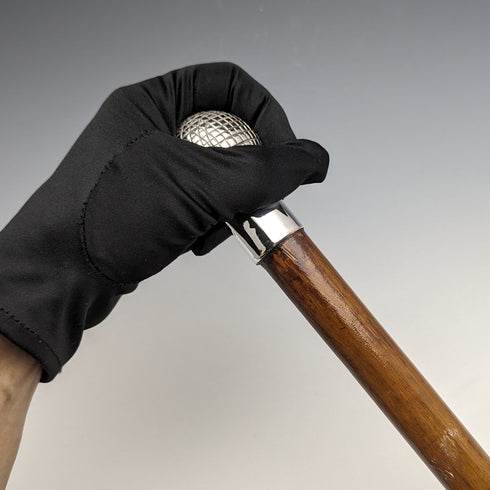 Circa 1900 British antique gentleman's walking stick, golf ball shaped, round handle, 88cm